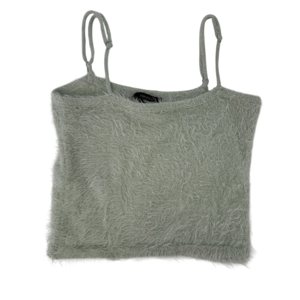 Forever 21 Sage Green Fuzzy Knit Camisole Size Medium Cropped Y2KFairycore